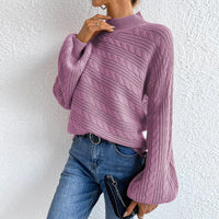 Cable-Knit Mock Neck  Long Sleeve Sweater