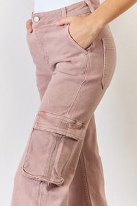 Light Pink High Rise Cargo Wide Leg Jeans Petite and Plus Size Luxury Cotton Premium Jeans