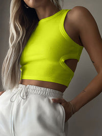 Cutout Round Neck Tank Women's Sexy Backless Crop Top Sleeveless T Shirt