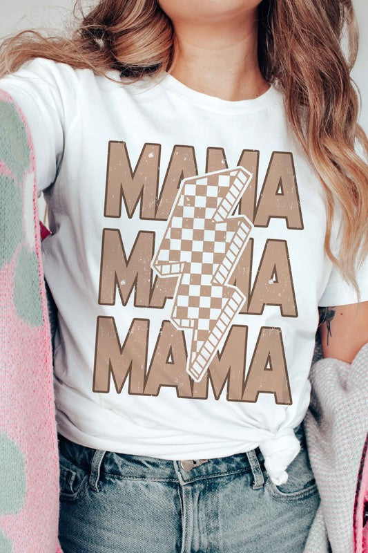 CHECKERED LIGHTNING MAMA Graphic Tee Shirt  Mothers day gifts, gift for mom Women's Fashion MOM  Shirt