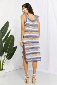 Striped Tie Shoulder Split Cover Up Dress