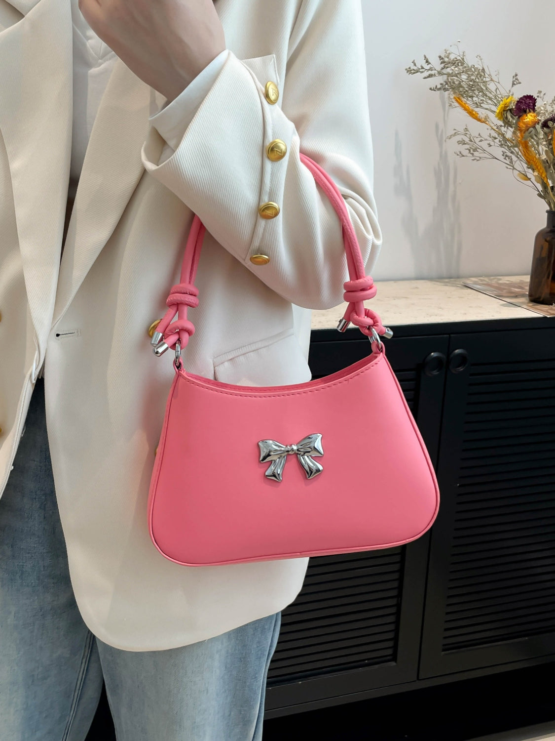 Bow PU Leather Knotted Strap Handbag