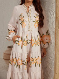 Casual Fall Floral Printed Long Sleeve Midi Dress KESLEY