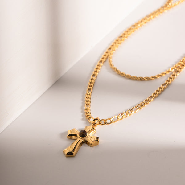 Cross Necklace 18K Gold-Plated Double Layered Cross Necklace Waterproof Hypoallergenic KESLEY