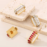 Square Stud Earrings Real 18K Gold Plated Hypoallergenic Waterproof Jewelry Titanium Steel Inlaid Zircon Stud Earrings