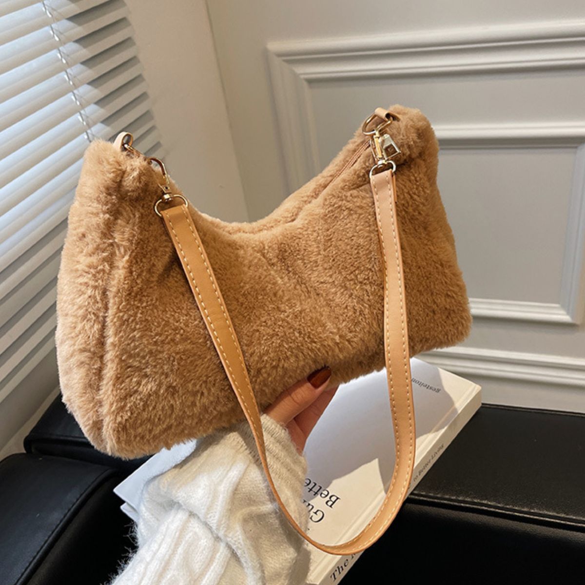 Faux Fur Removable Strap Shoulder Bag