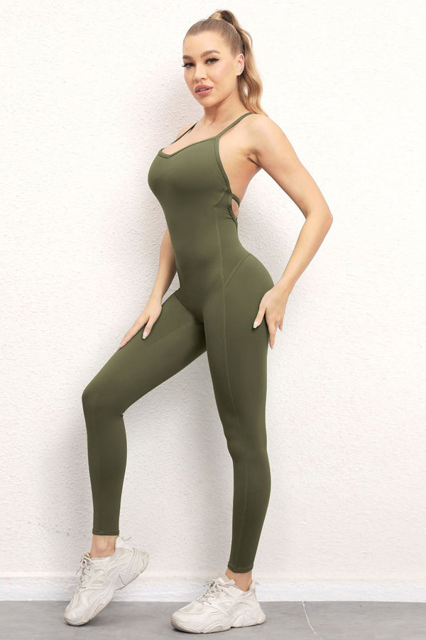 Backless Exercise Jumpsuit Women's Nylon Fast Dry Spaghetti Strap Activewear Pants Romper