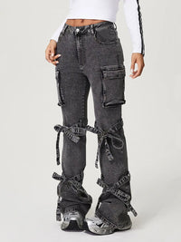 Bow Tied Mid Rise Jeans with Cargo Pockets