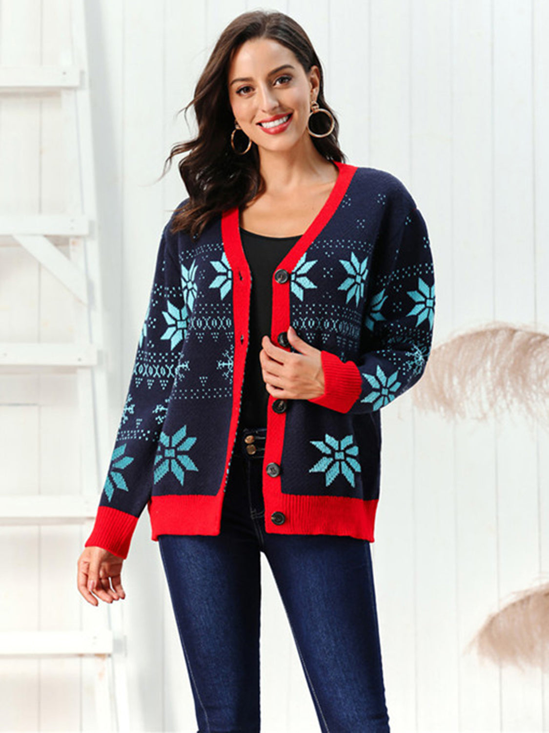 kesley Snowflake Pattern Button Down Cardigan