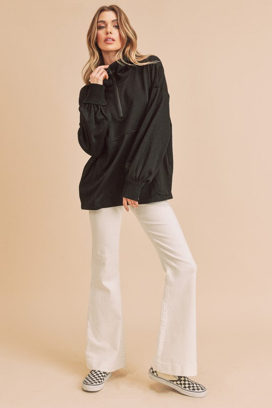 Aemi+Co Exposed Seam Half Zip Drop Shoulder Sweatshirt