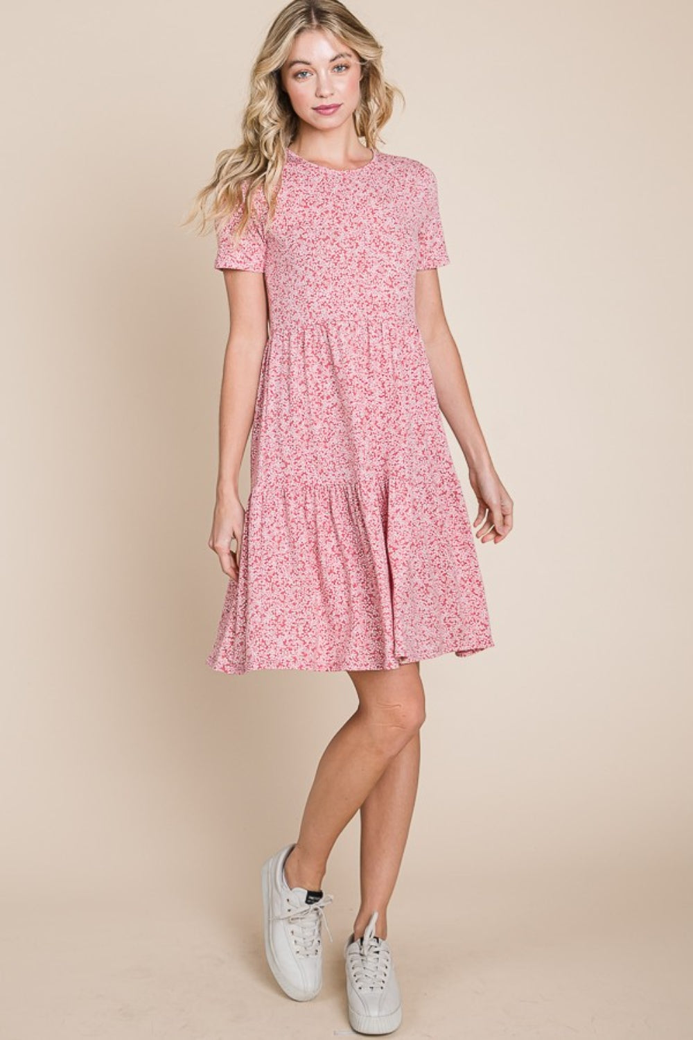 KESLEY Pink Printed Short Sleeve Mini Dress Casual Women's Clothing