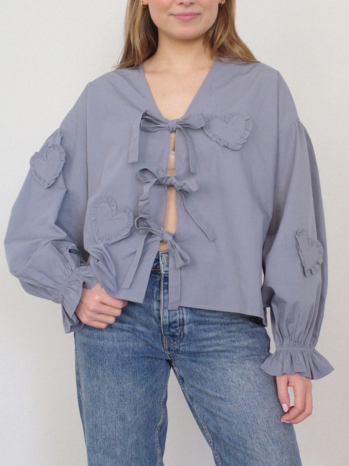 Long Sleeve Bow Design New Women's Fashion Tied Flounce Sleeve Blouse