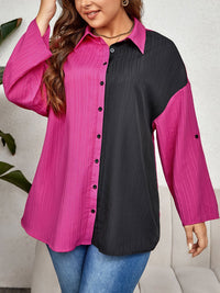 Plus Size Contrast Color Roll-Tap Sleeve Shirt