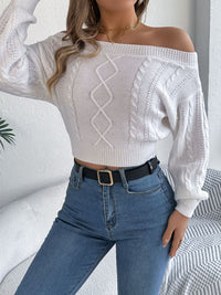 Cable Knit Off-Shoulder Long Sleeve Sweater