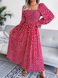 Casual Maxi Dress Smocked Square Neck Flounce Sleeves Women's Fashion