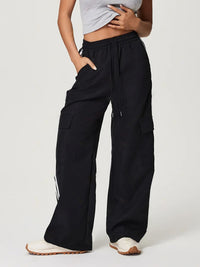 Side Striped Drawstring Wide Leg Pants