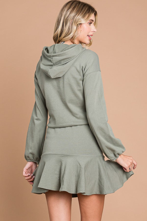 KESLEY Drawstring Dropped Shoulder Hooded Mini Dress Petite and Plus Size Womens Fashion Casual Dress
