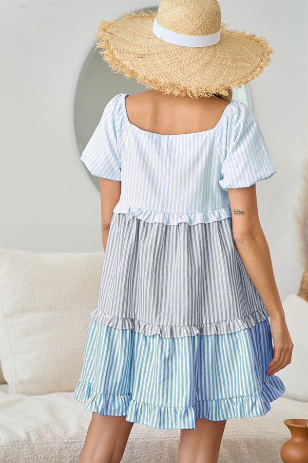 KESLEY Striped Ruffle Tiered Mini Dress