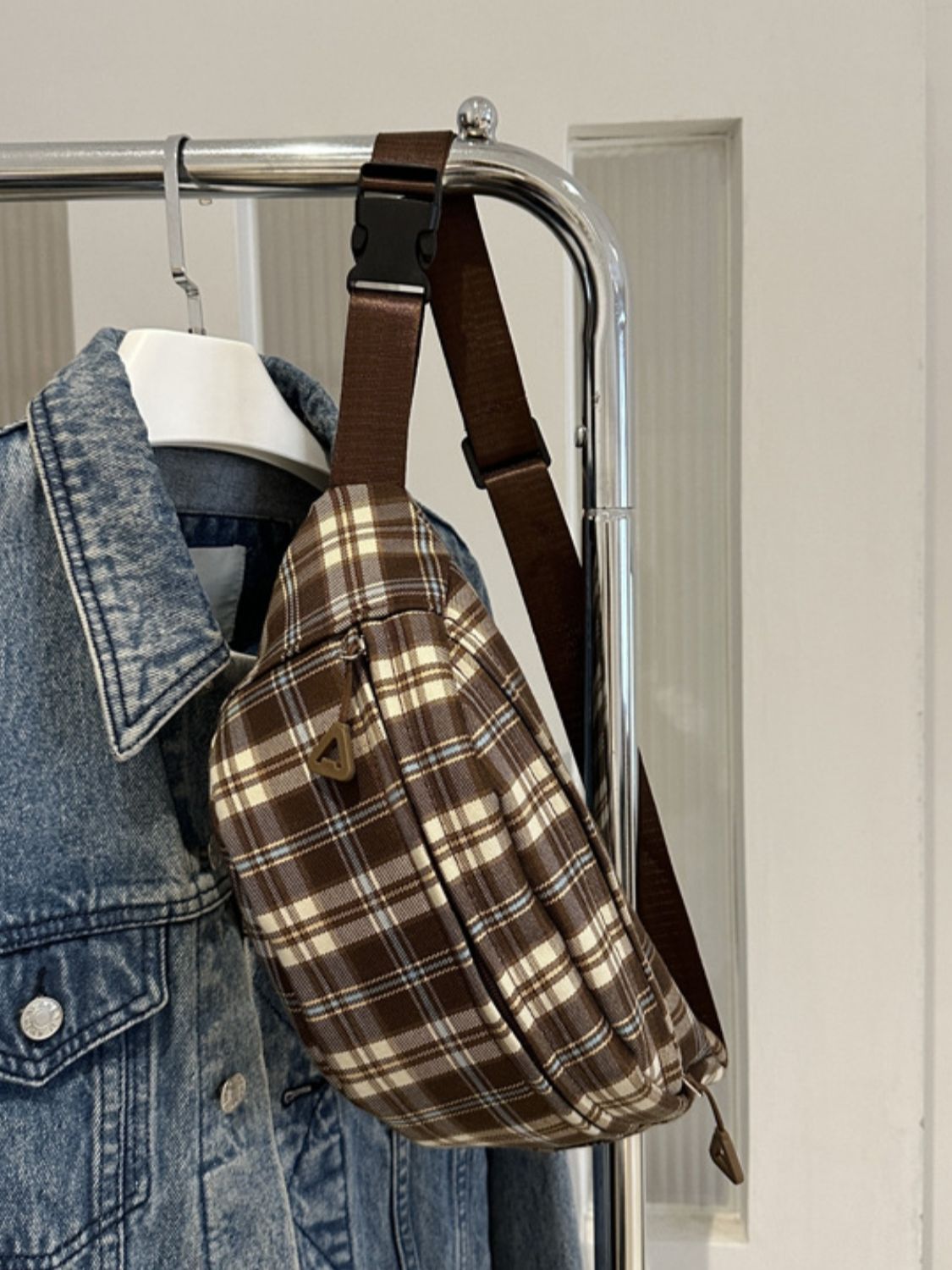 Plaid Adjustable Strap Crossbody Bag