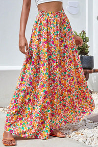 Floral Printed Elastic Waist Maxi Skirt Casual Long Skirt Women's fashion