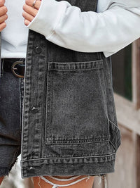 Denim Jacket with Pockets Button Up Sleeveless Light Jacket New Women's Fashion
