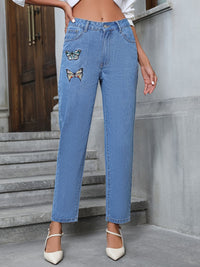 Jeans, blue jeans, women's jeans. womens jeans, bell bottom jeans, tight jeans, cute jeans, fashion websites, cool jeans, outfit ideas, stretchy jeans, comfortable jeans, ripped jeans, distresses jeans, high waisted jeans, high rise jeans, new womens clothing, luxury clothing, designer jeans, casual work outfit ideas, date ouitfit ideas, concert outfit ideas, kesley fashion, butterfly, butterfly pattern, butterfly pattern clothing, butterfly pattern jeans 