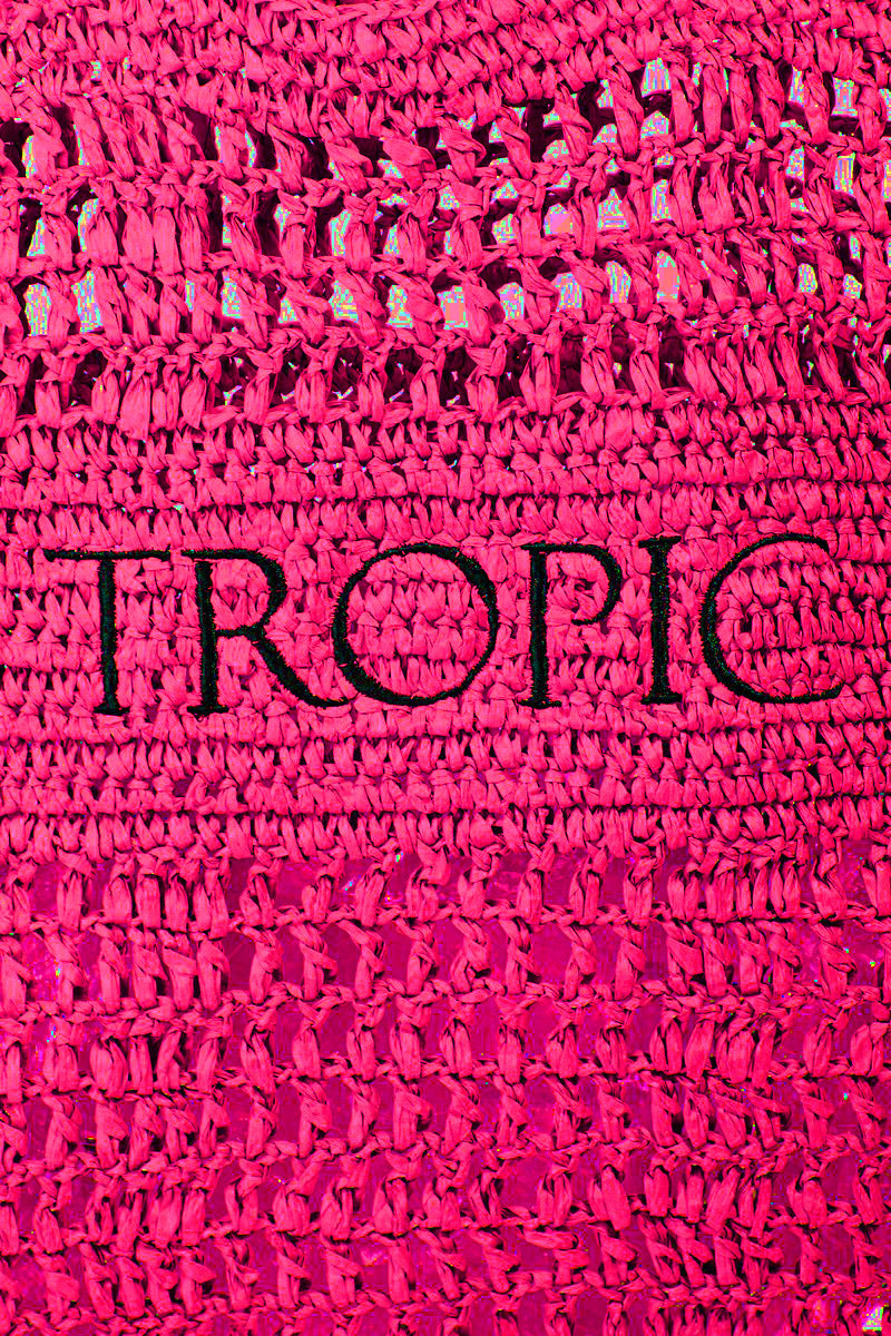 Hot Pink Crochet Tote and Beach Bag  Cutout Letter Graphic Handbag KESLEY