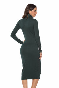 Ribbed Turtleneck Long Sleeve Casual Shirt Dress New Women's Fashion Tight Slim Fit Dress