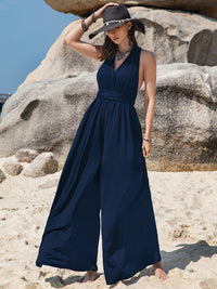 Surplice Wide Leg Jumpsuit with Free Tie