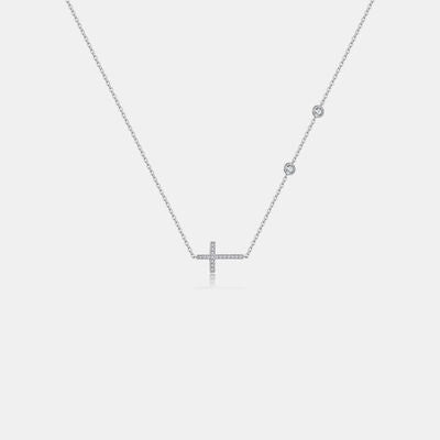 Side Cross Necklace Zircon 925 Sterling Silver Dainty Cross Necklaces