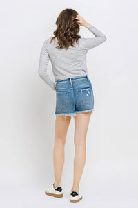 KESLEY Distressed Raw Hem Denim Shorts