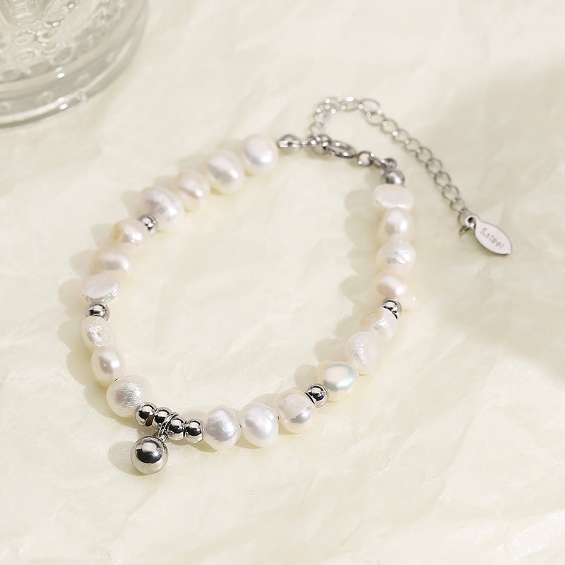 Pearl Bracelet with Ball Detail Waterproof Hypoallergenic Jewelry Stainless Steel Freshwater Pearl Bracelet