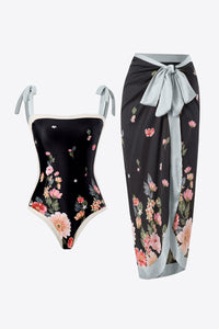 Floral Tie-Shoulder Two-Piece Swim Set