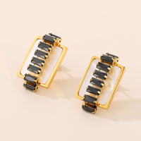 Square Stud Earrings Real 18K Gold Plated Hypoallergenic Waterproof Jewelry Titanium Steel Inlaid Zircon Stud Earrings