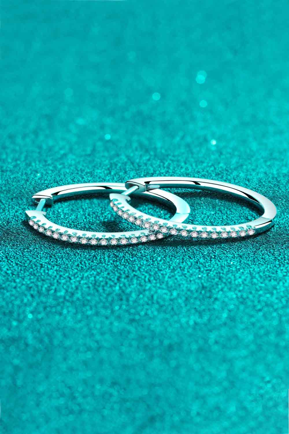 Hoop Earrings Moissanite Situated Diamonds 925 Sterling Silver Medium Size Women's Jewelry