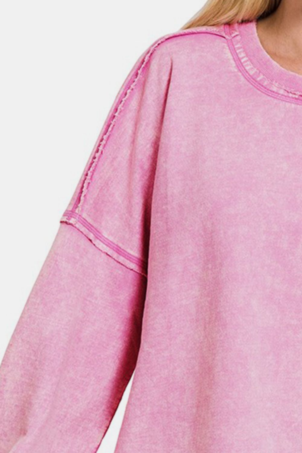 Fashion Sweater 100% Cotton Round Neck Dropped Shoulder Exposed Seam Sweatshirt Luxury Women's Fashion KESLEY