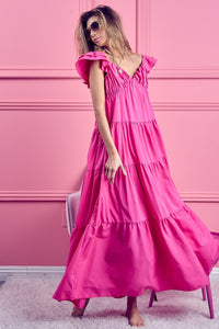 BiBi Tiered Ruffled Cap Sleeve Maxi Dress