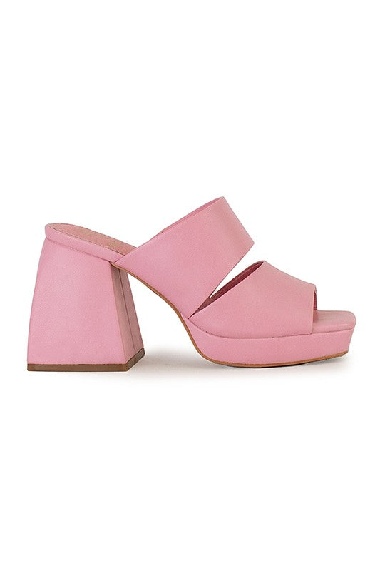 Chunky Mule Platform Sandals Women's Shoes Strappy Chunky High Heels in Pink Mules KESLEY