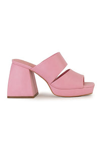 Chunky Mule Platform Sandals Women's Shoes Strappy Chunky High Heels in Pink Mules KESLEY