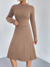 Outfit Set Women's Long Sleeve Sweater and Skirt Set Ribbed Knit  2 piece Set