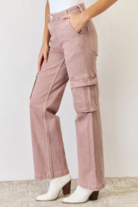 Light Pink High Rise Cargo Wide Leg Jeans Petite and Plus Size Luxury Cotton Premium Jeans