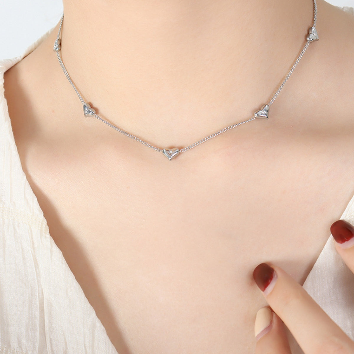 Titanium Steel Zircon Heart Necklace