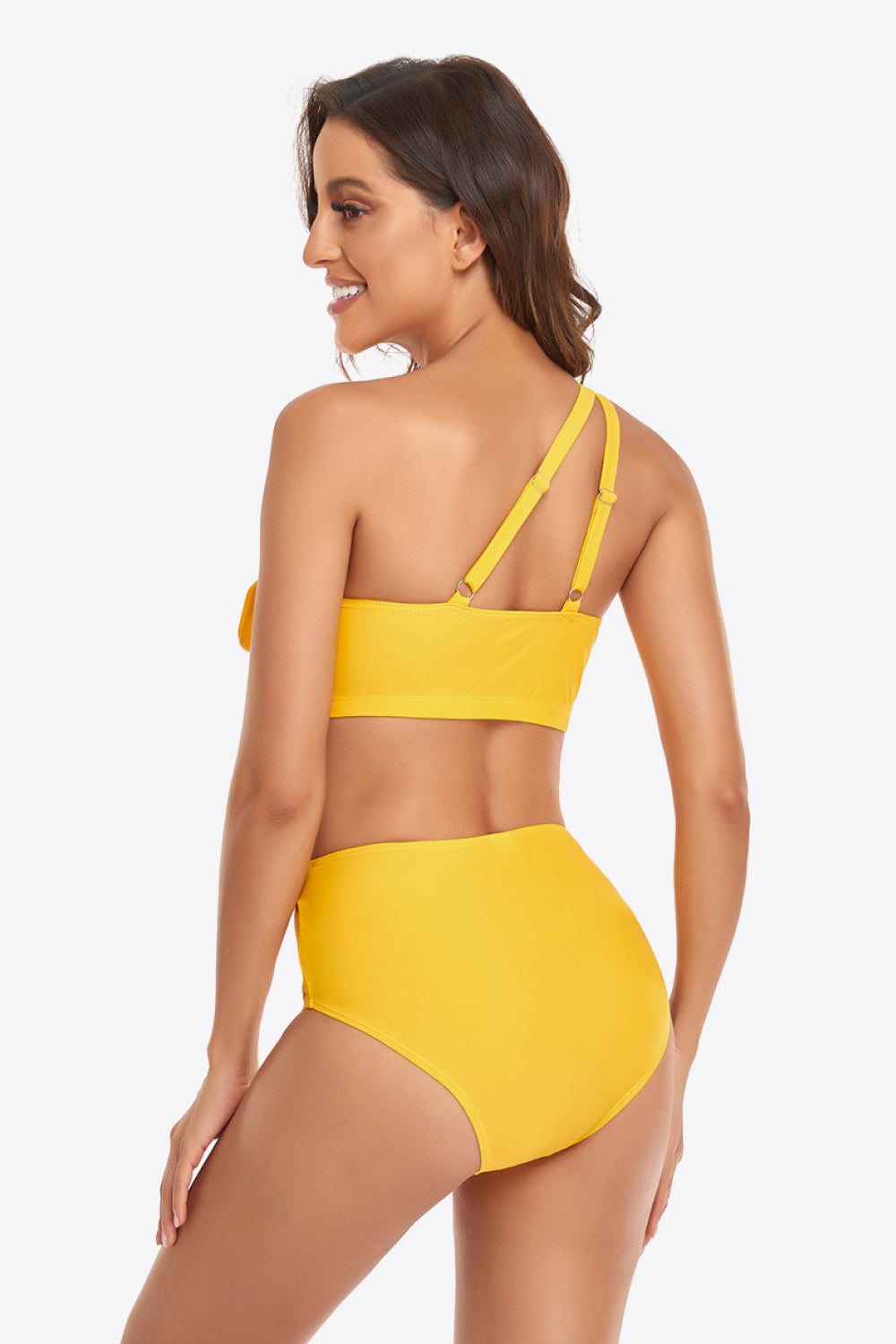 Bikini Set Women's Sexy Ruffled One-Shoulder Buckled High Waist Nylon Premium Luxury Two Piece Swimsuit