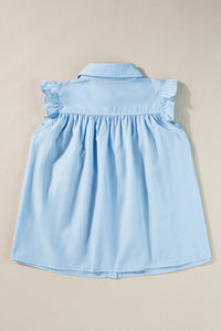 Sky Blue Ric Rac Trim Frilly Sleeveless Shirt