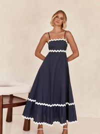 Spaghetti Strap Maxi Dress Women's Feminine Casual Summer Sleeveless Long Swing Dress