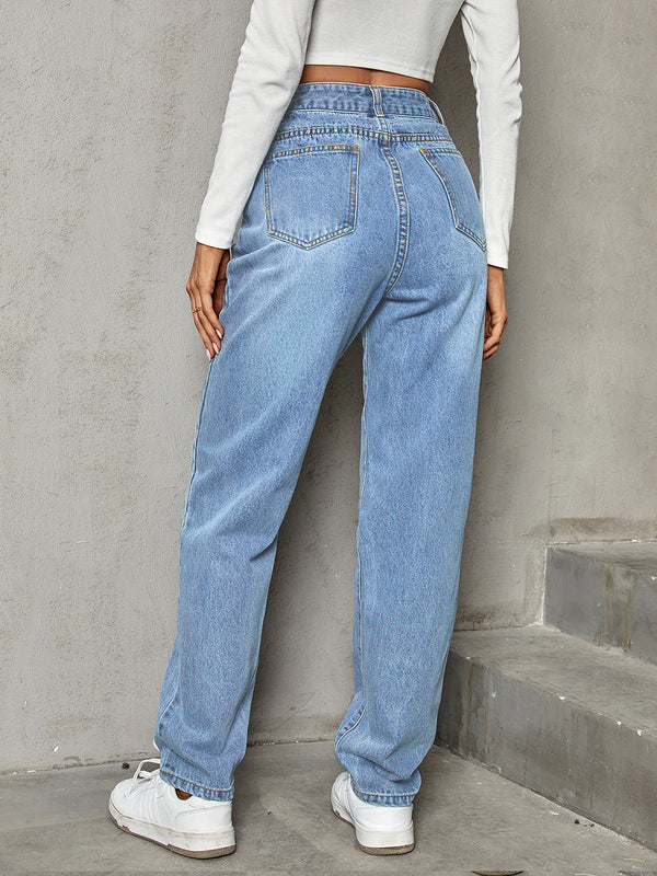 Asymmetrical Straight Leg Jeans New women's Fashion High Waist Cotton Jeans Premium KESLEY