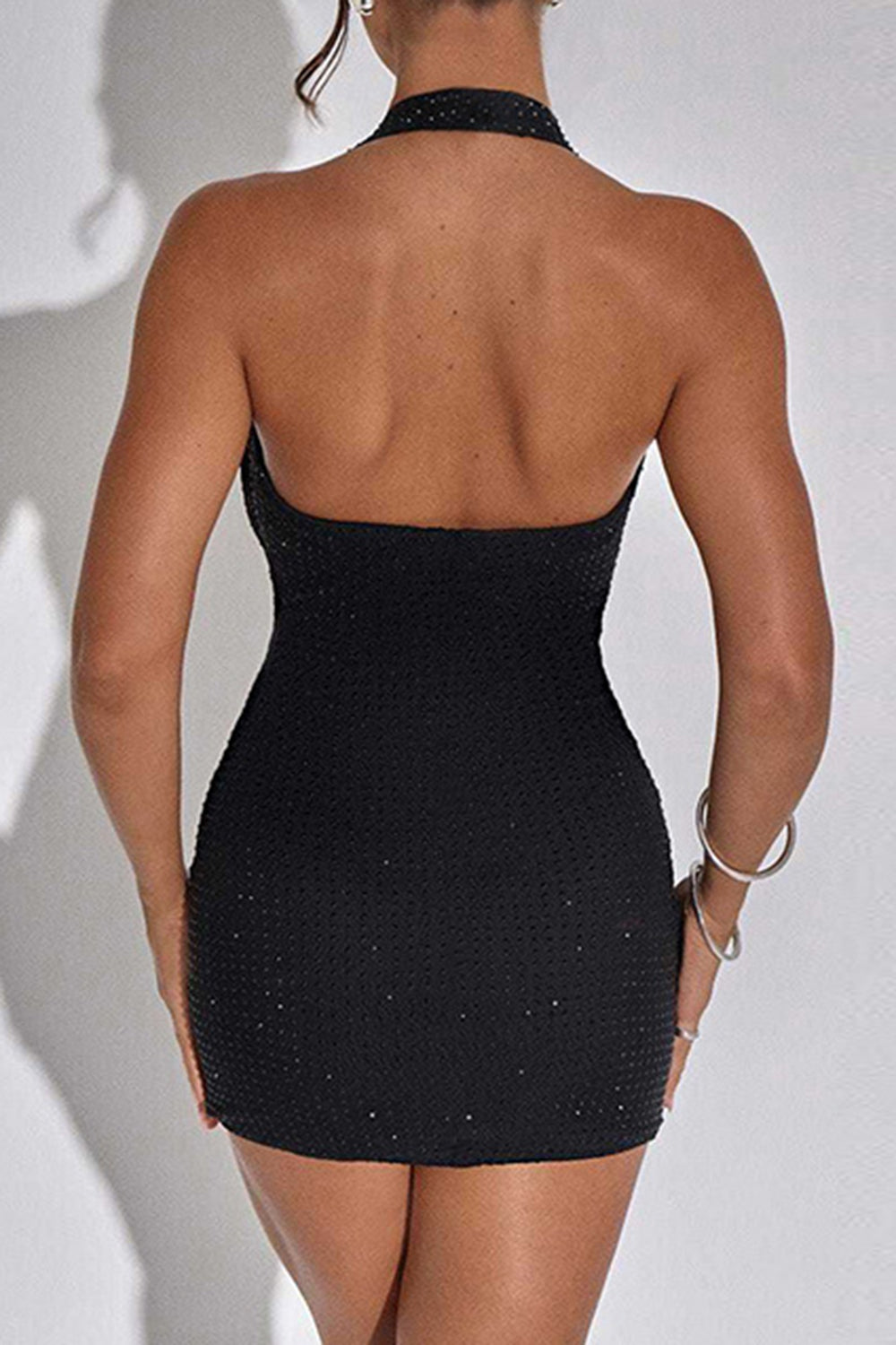 KESLEY Plunge Neckline Sexy Studed Halter Neck Mini Dress New Women's Fashion
