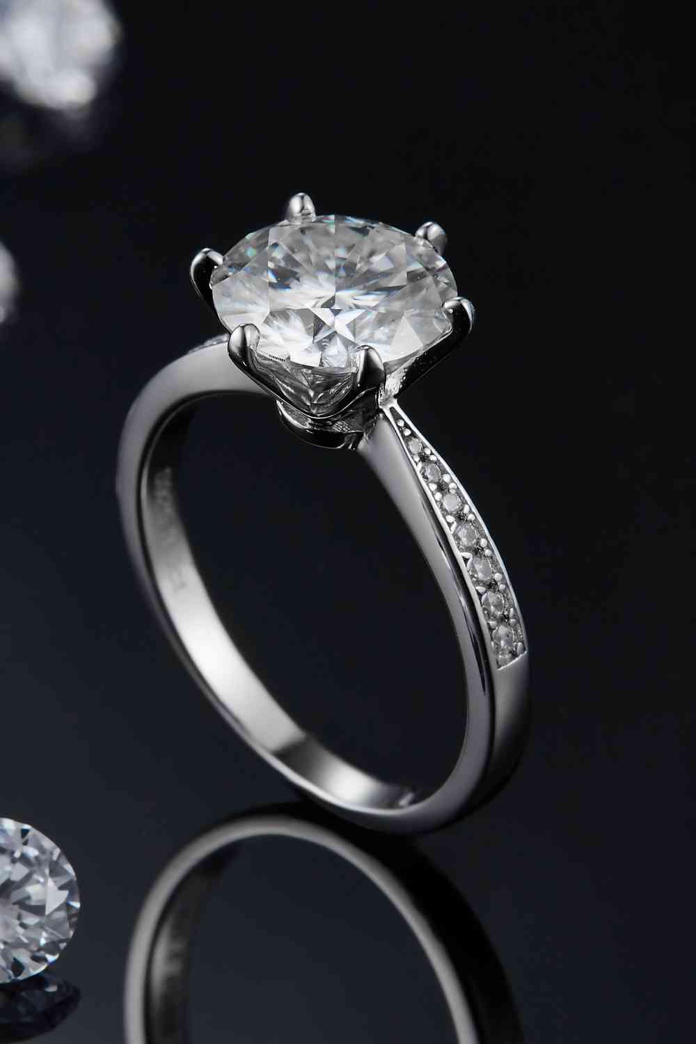 Solitaire Ring, 3 Carat Moissanite Side Stone Engagement Ring