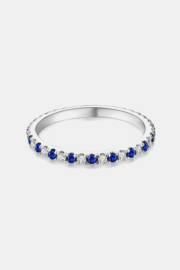 Eternity Ring  925 Sterling SIlver Moissanite Simulated Diamonds Lab-Grown Blue Sapphire Rings