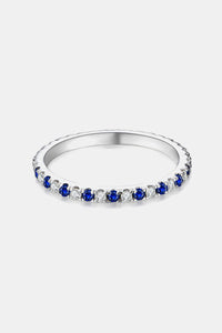 Eternity Ring  925 Sterling SIlver Moissanite Simulated Diamonds Lab-Grown Blue Sapphire Rings